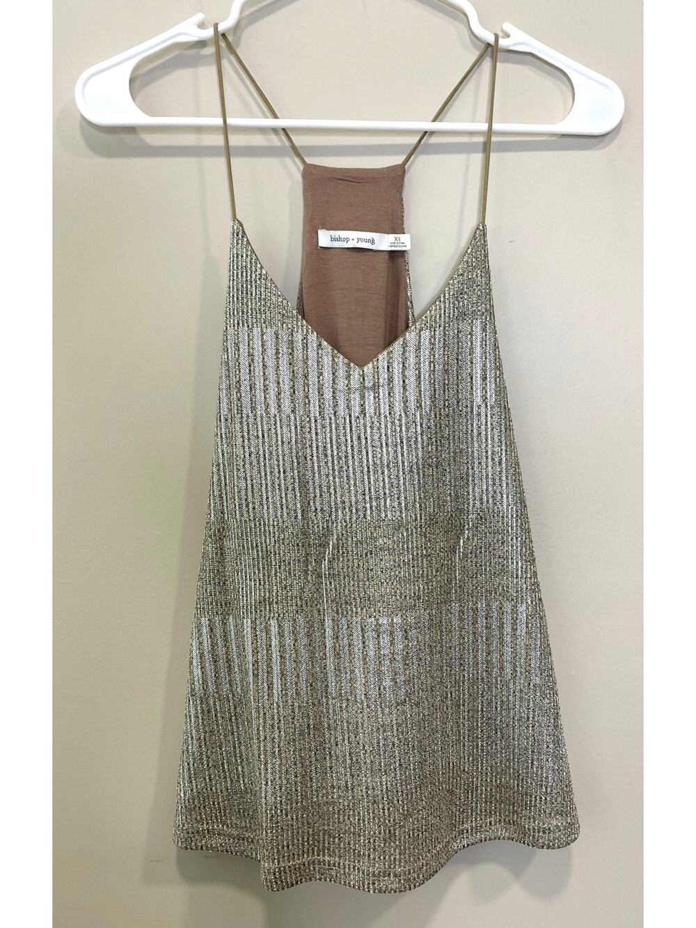 Bishop + Young Anthropologie Gold Shimmer Metallic Racer Back Tank Top Sz XS